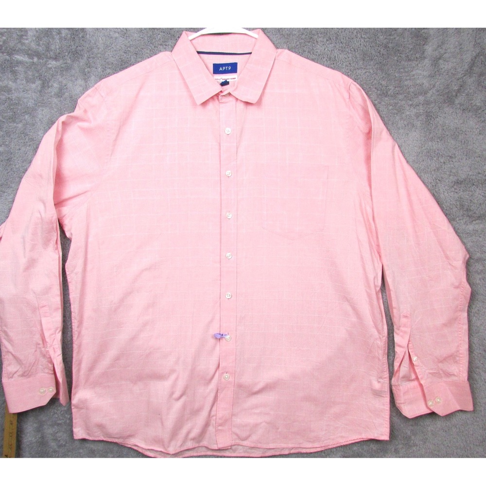 Apt. 9 Dress Shirt Mens XL Pink Check Long Sleeve Button Front Smart Temp